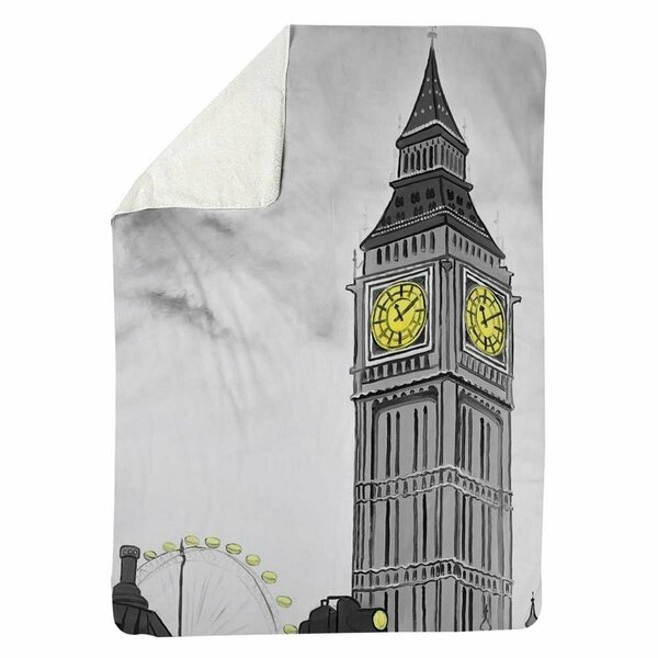 Begin Home Decor 60 x 80 in. Outline of Big Ben In London-Sherpa Fleece Blanket 5545-6080-CI308
